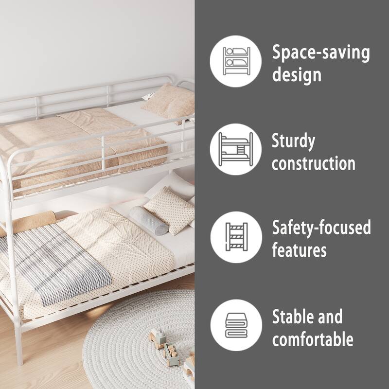 Metal Twin Over Twin Bunk Bed with 2 Ladders, Heavy-Duty Iron Frame, Full-Length Guardrails, No Box Spring Needed