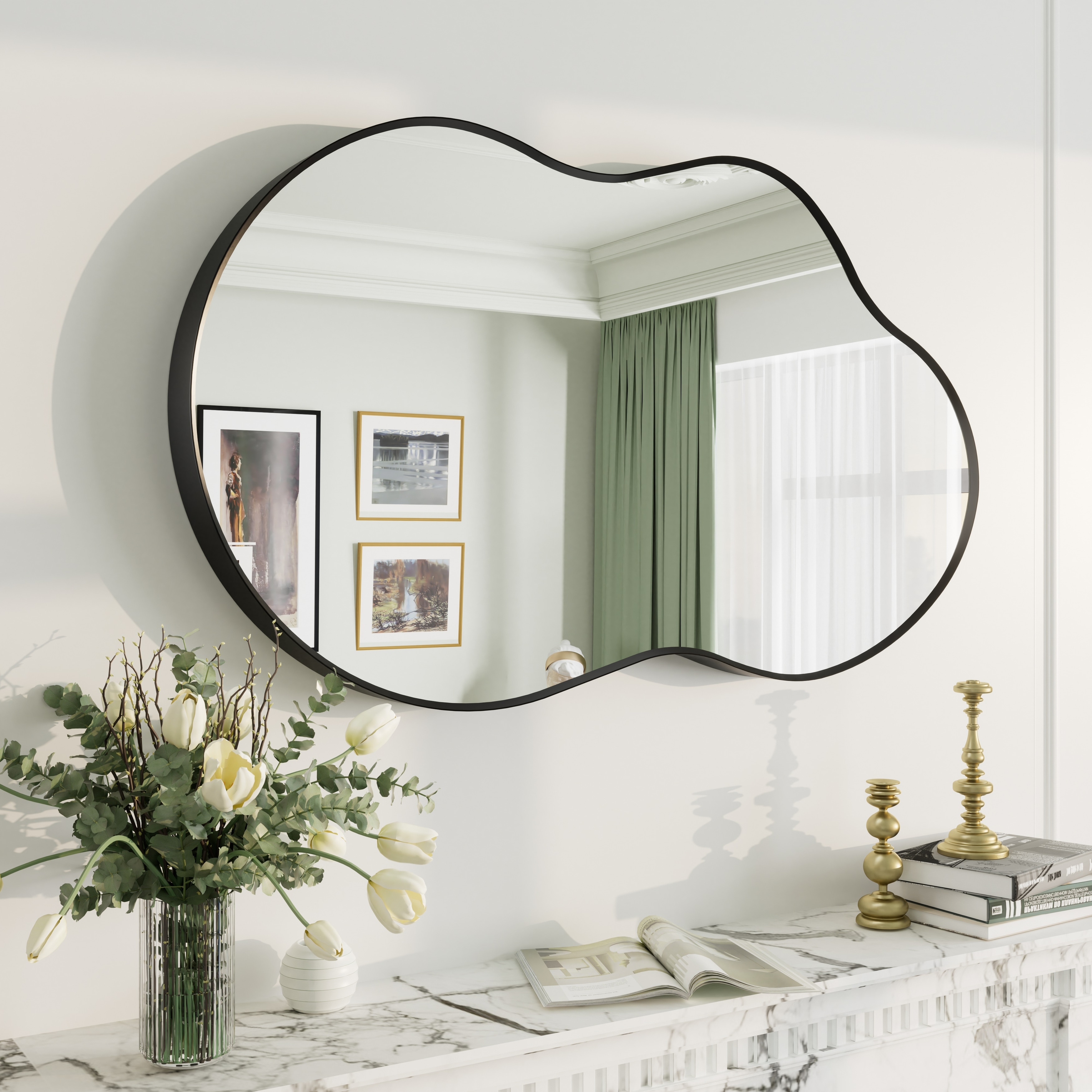 Asymmetrical Cloud High-Strength Aluminum Alloy Framed Easy French Mounted Wall Bathroom Vanity Mirror