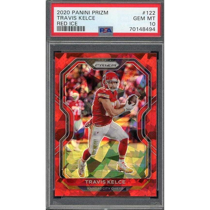 Travis Kelce 2020 Panini Prizm Red Ice Football Card #122 Graded PSA 10 - 8'6" x 11'6"