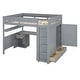 preview thumbnail 8 of 14, Gray Full Wooden Loft Bed with Wardrobe & Desk