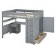 preview thumbnail 23 of 27, Wooden Full Size Loft Bed with Desk, Wardrobe, Storage Shelves and Drawers, for Kids Teens Adults Bedroom, Wood Bedframe