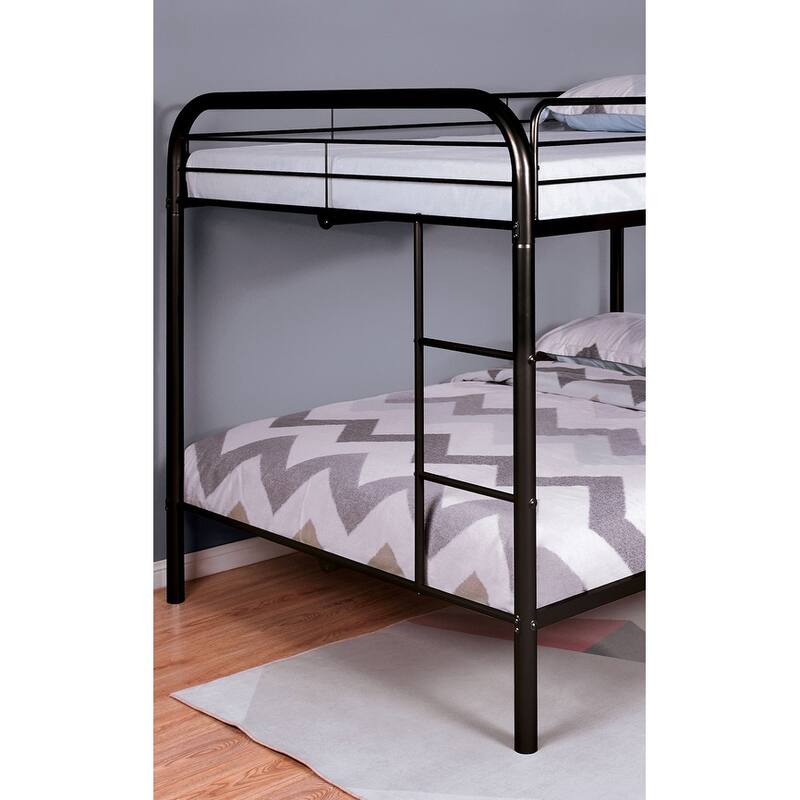 Full Over Full Metal Bunk Bed with Angled Ladder, Black, Contemporary Style