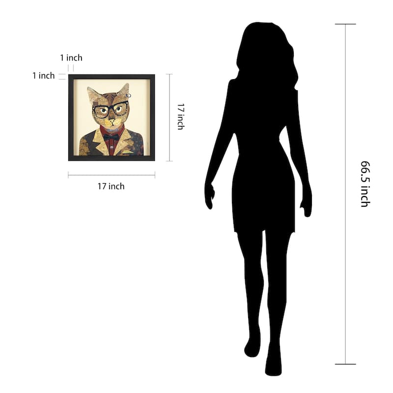 Empire Art "Funky Cat 2" Alex Zeng's dimensional collage, under glass & a black shadow box frame