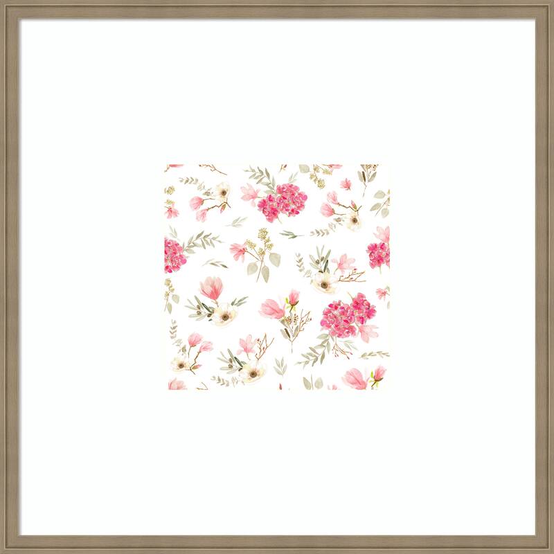Floral Bouquets Pattern Light Pink by Anis Illustration Wood Framed Wall Art Print