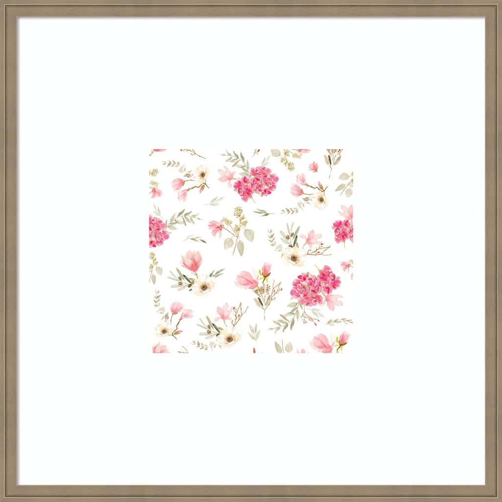 Floral Bouquets Pattern Light Pink by Anis Illustration Wood Framed Wall Art Print