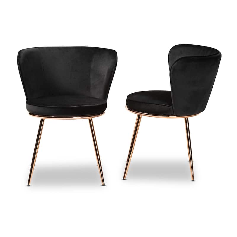 Velvet Dining Chairs Set of 2 - Black Upholstered Accent Chairs with Gold Metal Legs - Modern Dining Room Seating - 23.6
