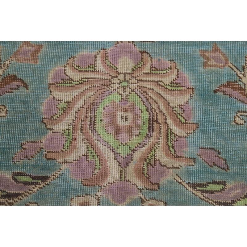 All-Over Blue Floral Tabriz Persian Area Rug Hand-Knotted Wool Carpet - 6'9"x 9'8"