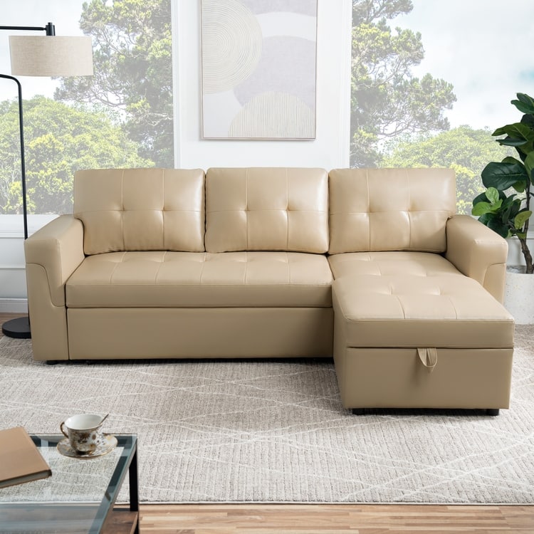 Reversible L-Shape Sleeper Sectional Sofa with Storage, Modern Convertible Sofa Bed for Living Room