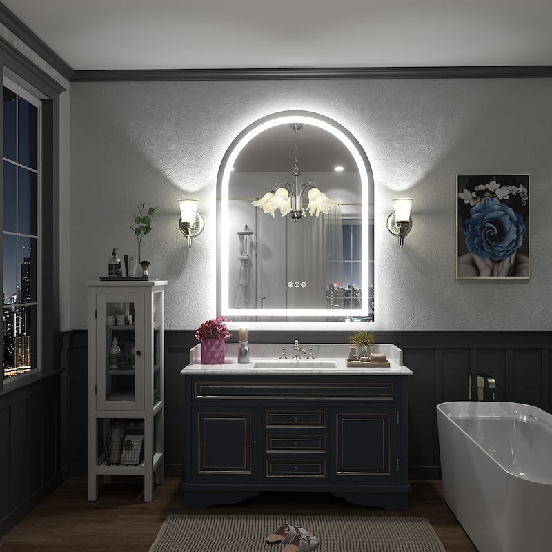 UL Certified Arched LED Anti-fog Tempered Glass Wall Bathroom Vanity Mirror