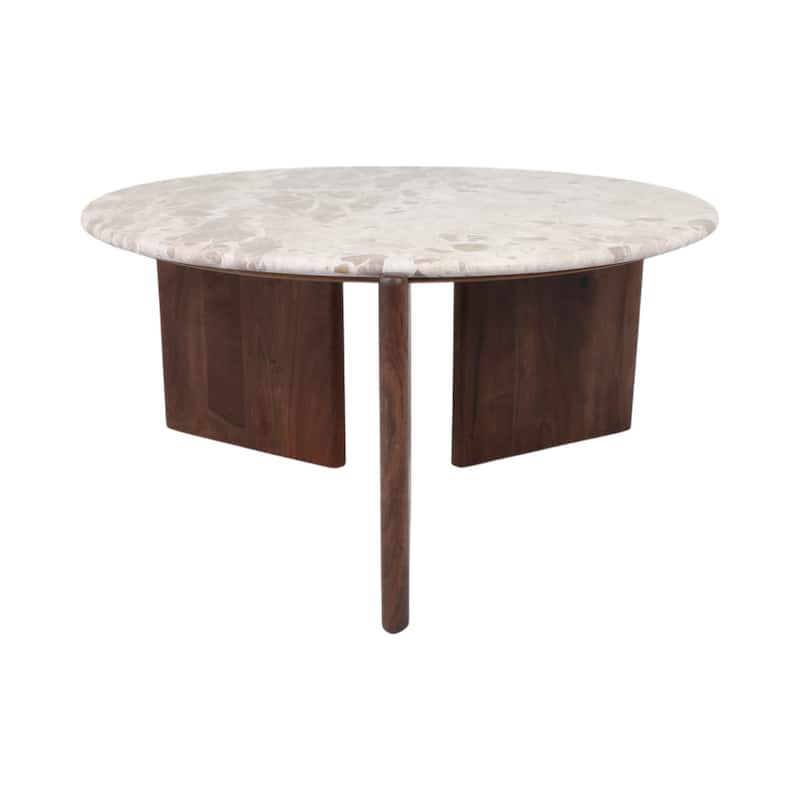 Marble Accent Table Decorative Sculptural Round Wood Base Silhouette