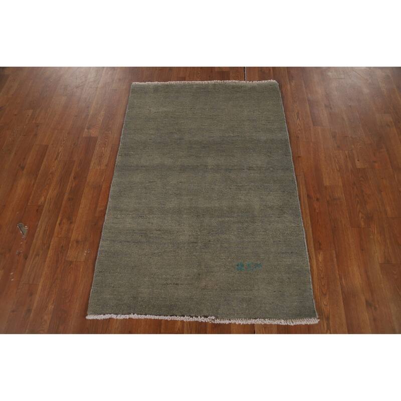 Modern Tribal Gabbeh Oriental Rug Handmade Green Wool Carpet - 2'9" x 4'0"