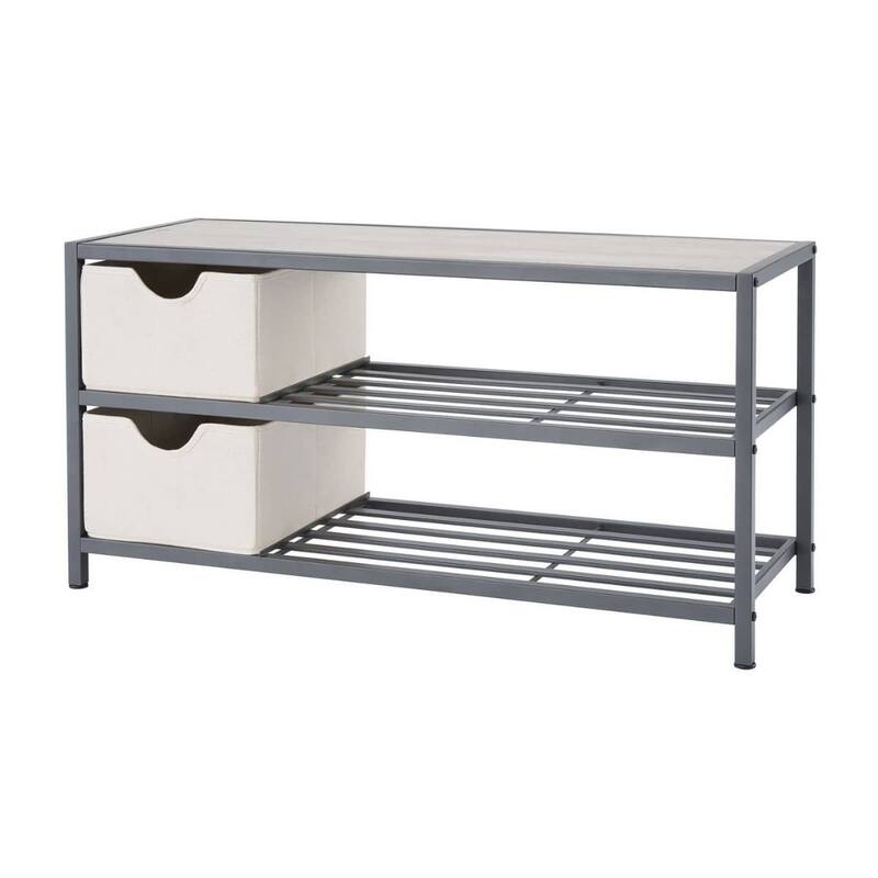 TRINITY 3-Tier Slate Gray Shoe Bench w/ Baskets