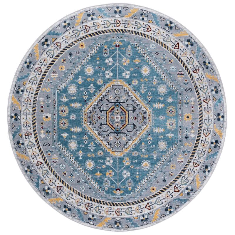SAFAVIEH Bayside Machine Washable Surmeli Shabby Chic Rug - 6'7" Round - Blue/Grey