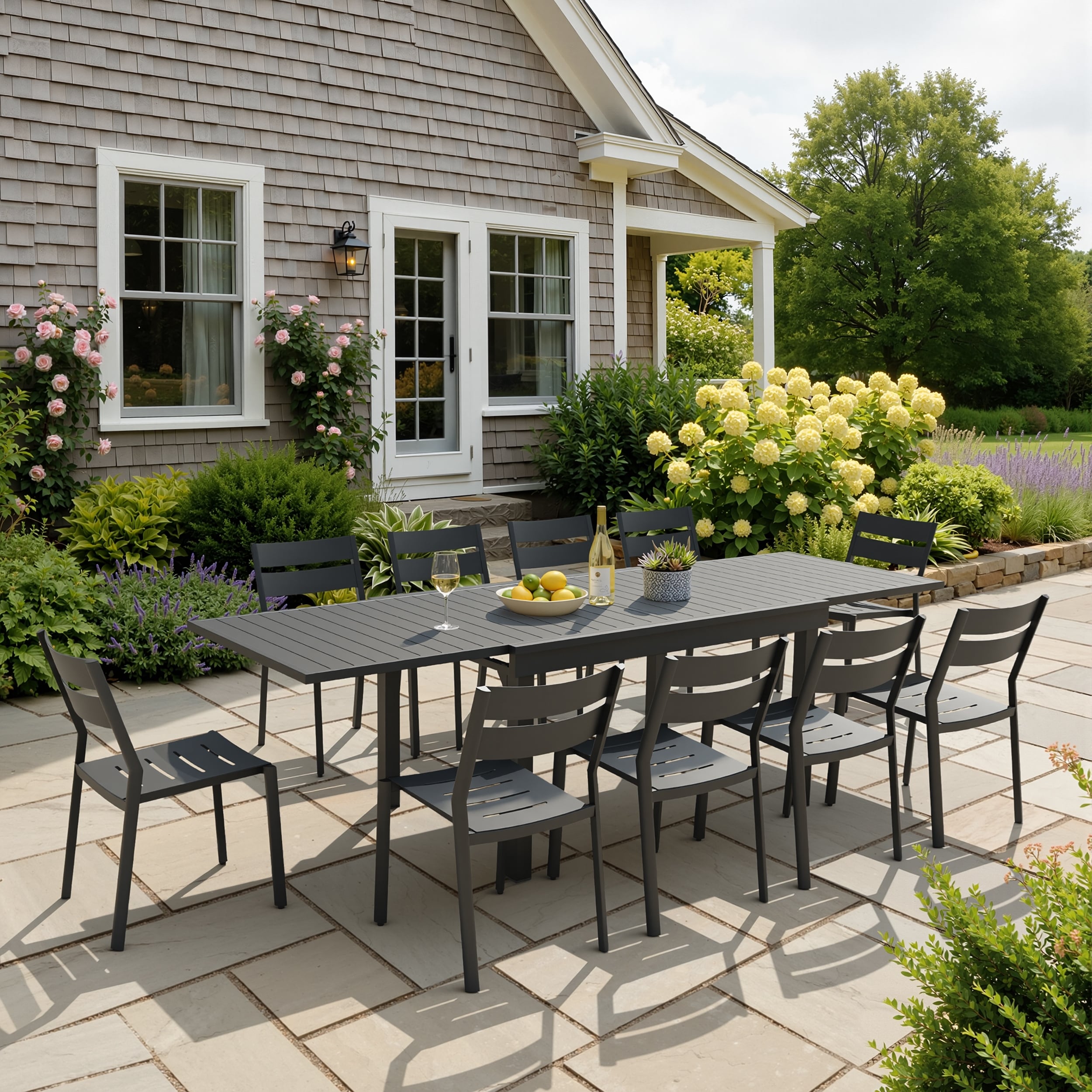 5/7/9/11-Piece Outdoor Patio Dining Set Aluminum Extendable Patio Dining Table with Stackable Chairs