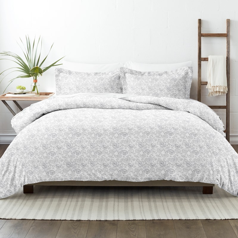 Becky Cameron Oversized 3-piece Printed Duvet Cover Set - Coarse Paisley - Light Gray - Full - Queen
