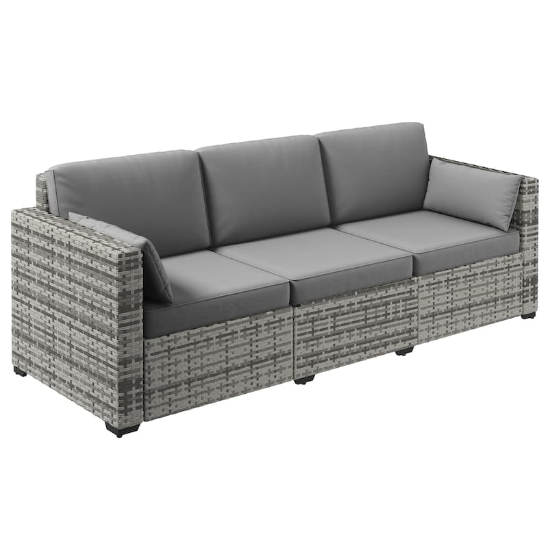 Outsunny Wicker Patio Couch, PE Rattan 3-Seat Sofa, Outdoor Furniture