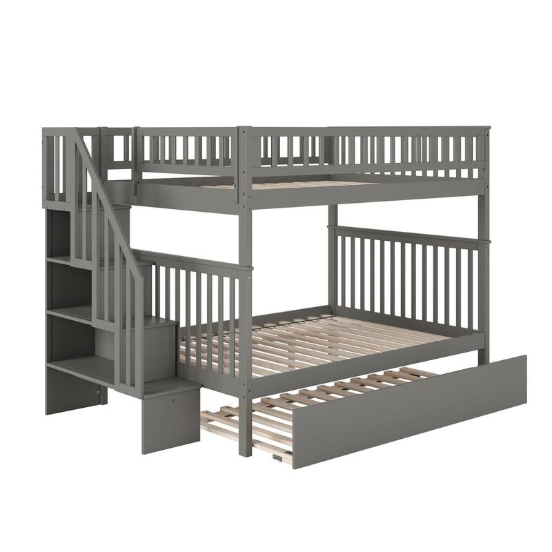 Woodland Staircase Bunk Bed with Twin Trundle in Grey