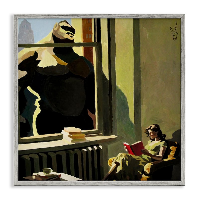 Stupell Gorilla in Window Scene Framed Giclee Art Design By Keith Thomson - 17 x 17 - Grey