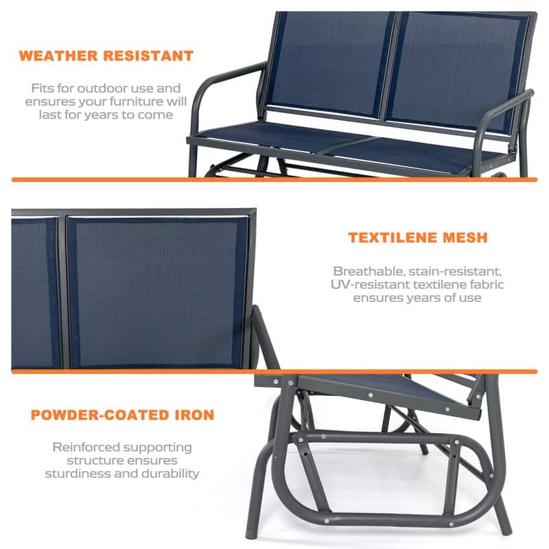 Outdoor Love-Seat Rocking Bench, Patio Glider, Textilene Fabric