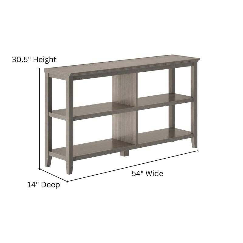 Edenton Wide Low 554"W Bookcase with 2 Shelves, Washed Grey