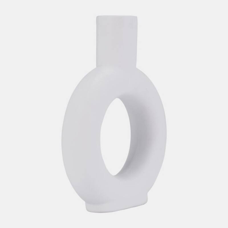 Ceramic Round Cut Out Tabletop Vase - 9" - White