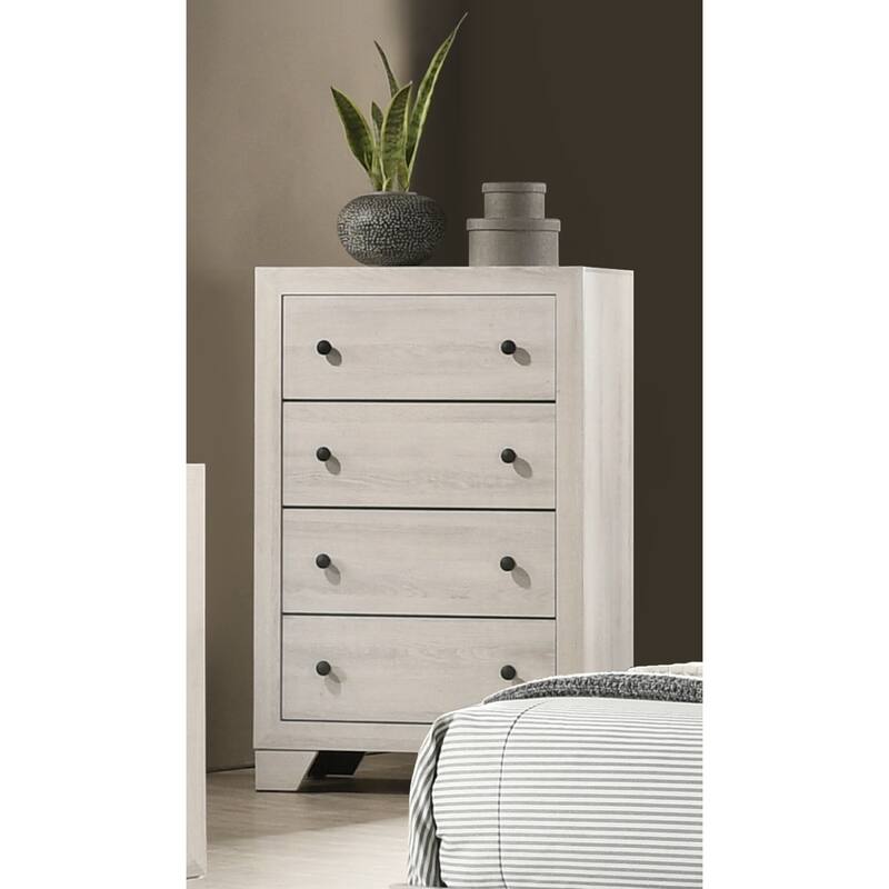 Rustic Four-Drawer Tall Storage Chest in White Wash Wood Finish