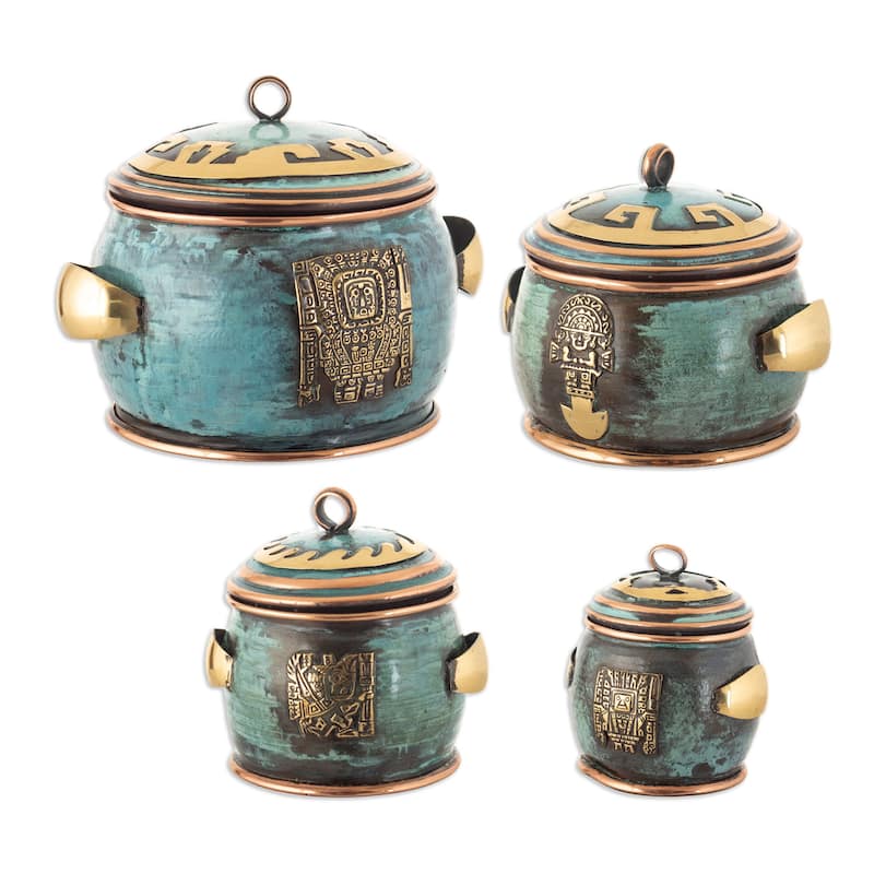 Novica Handmade Andean Deities Copper And Bronze Decorative Boxes (Set Of 4)