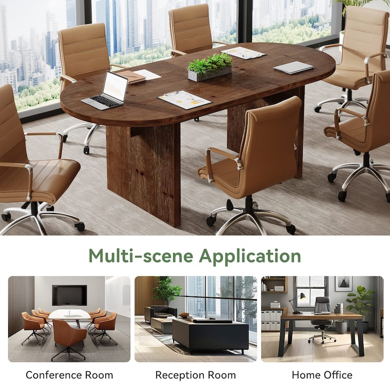 5.24 ft Solid Wood Oval Conference Table for 6 People