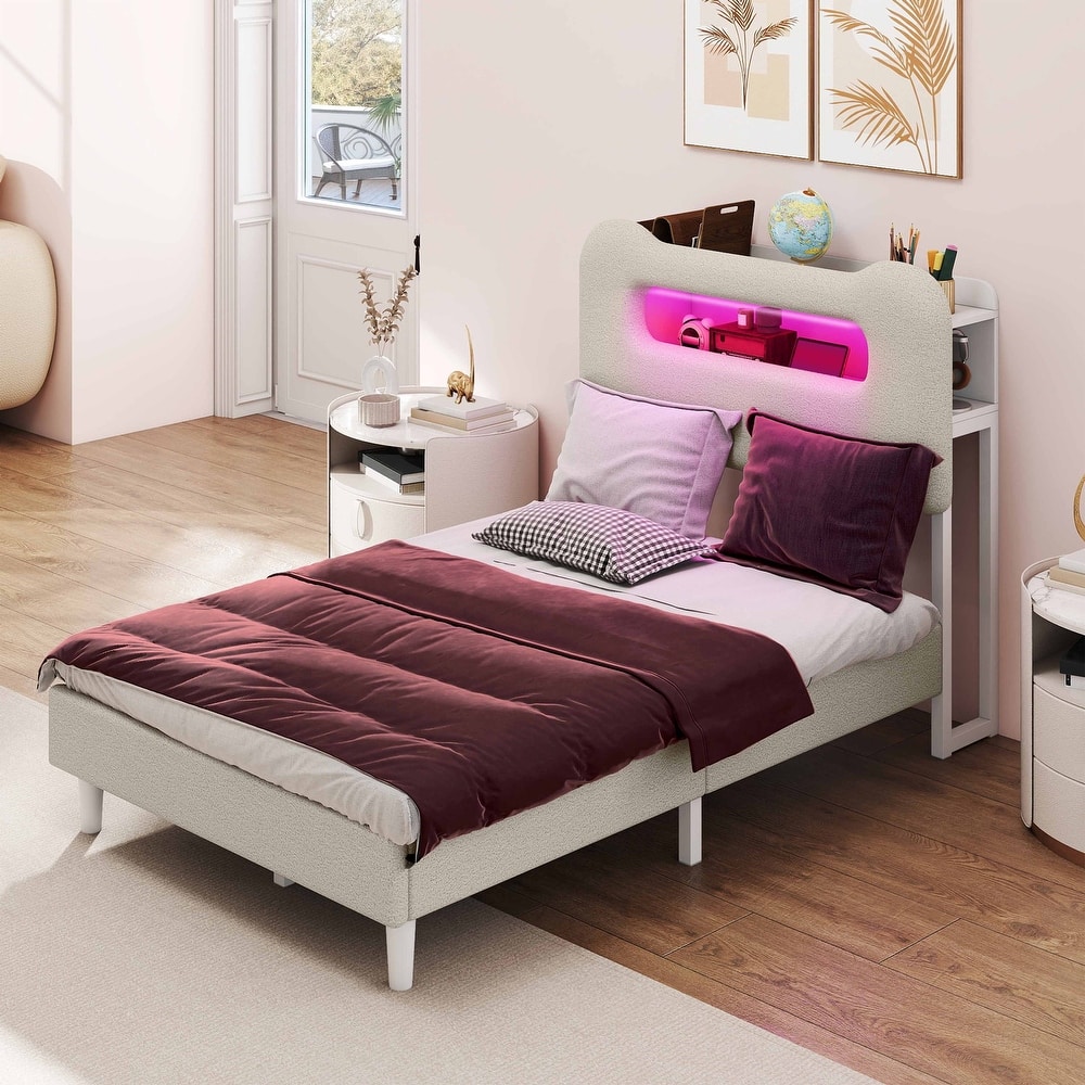 Storage Upholstered Platform Bed with LED Lighting Included