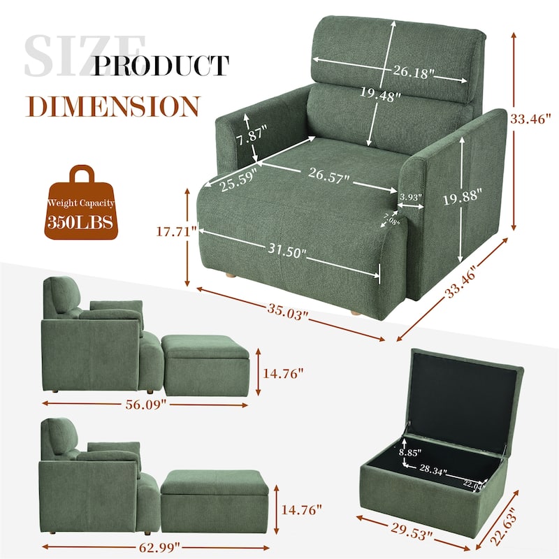 GDFStudio - Oversized 35" Accent Chair with Storage Ottoman