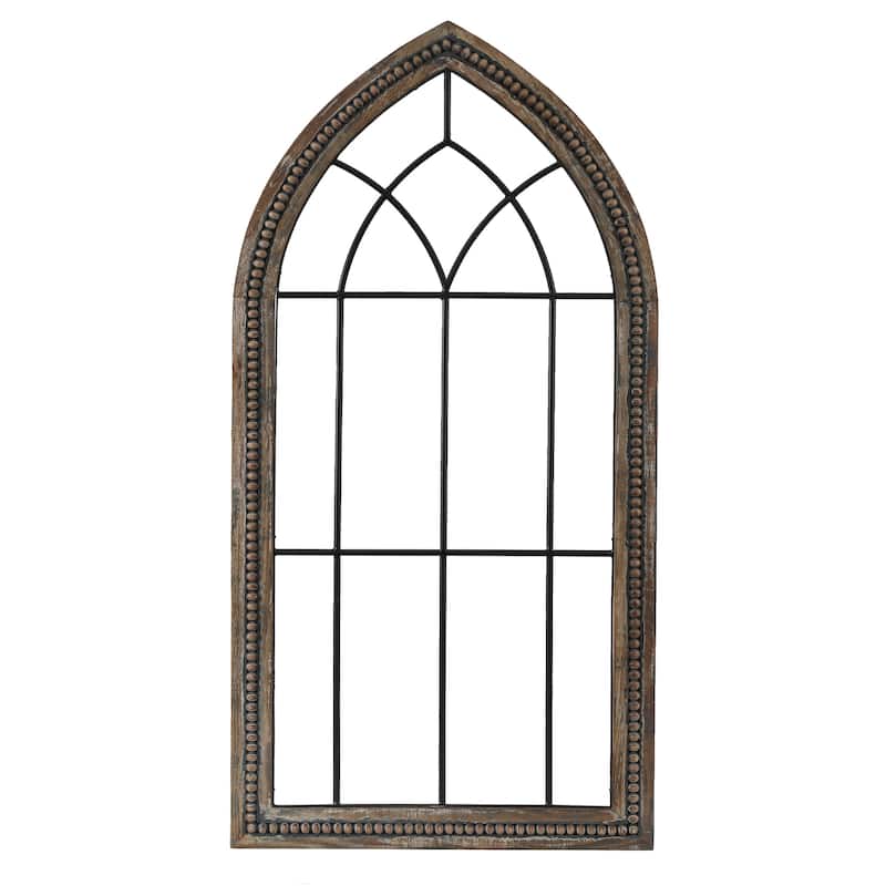 Rustic Wood and Black Metal Arched Window Wall Decor On Sale Bed