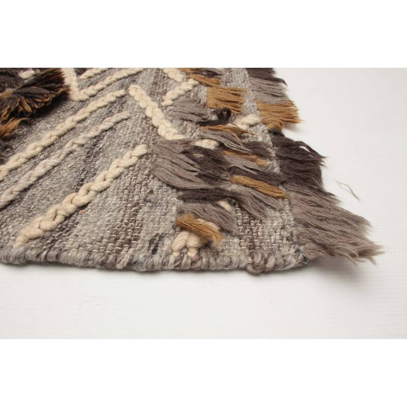 ECARPETGALLERY Braid weave Sienna Grey Wool Rug - 5'7 x 7'3