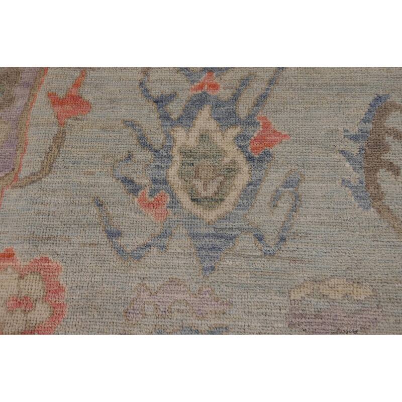Light Blue Turkish Oushak Vegetable Dye Area Rug Handmade Wool Carpet - 8'2"x 9'10"
