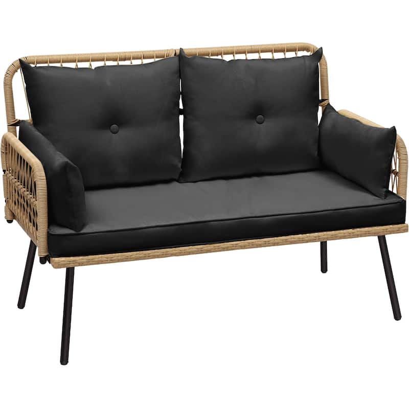 Moasis Wicker Outdoor Loveseat with Cushions - 44.9"L x 21.7"W x 31.1"H - Beige/Black