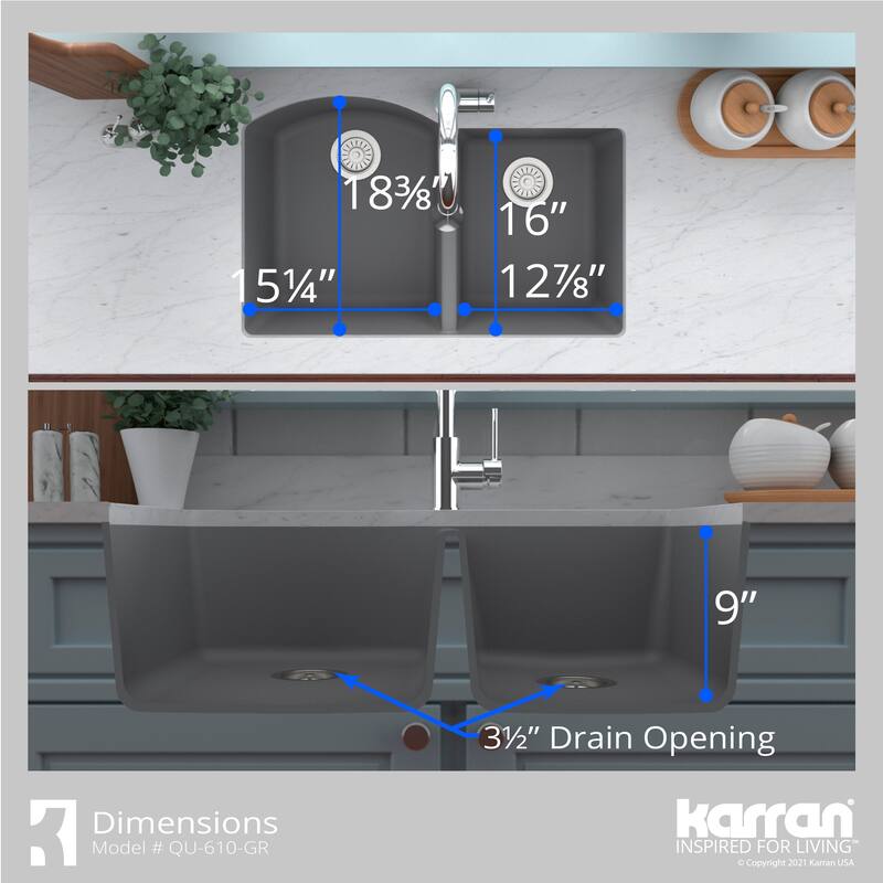 Karran Undermount Quartz Double Bowl Kitchen Sink