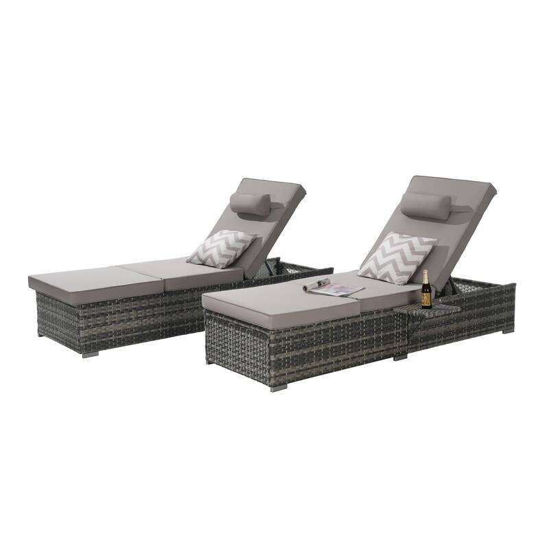 GDFStudio - Amelia Outdoor Chaise Lounge Chair Set of 2 with Adjustable Recline and Side Table for Poolside Relaxation