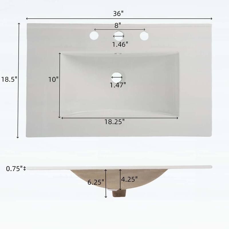 36 Inch Bathroom Vanity with Ceramic Sink,Adjustable and Open Shelves,Wood Legs