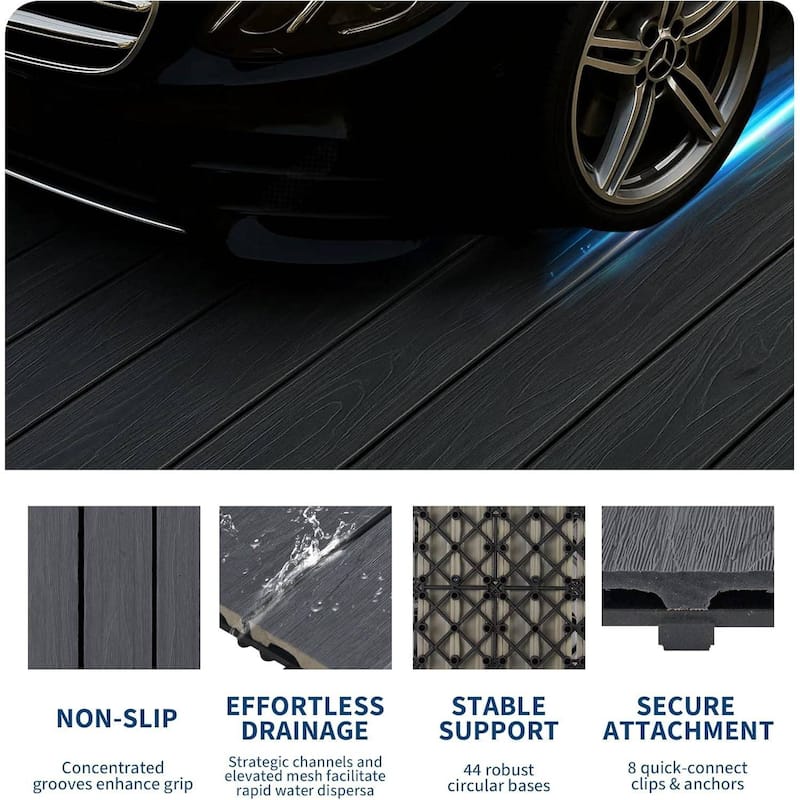 9-Pack All-Weather Plastic Wood-Grain 12"X12" Composite Interlock Deck Tiles Flooring