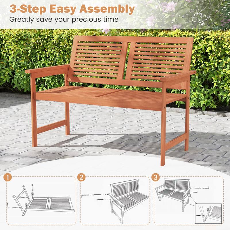 Natural Solid Wood Outdoor Bench with Ergonomic Backrest and Spacious Seat - 24" L x 46" W x 33" H