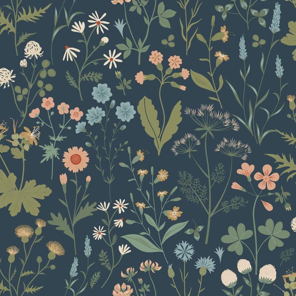Letitia Indigo Summer Meadows Wallpaper