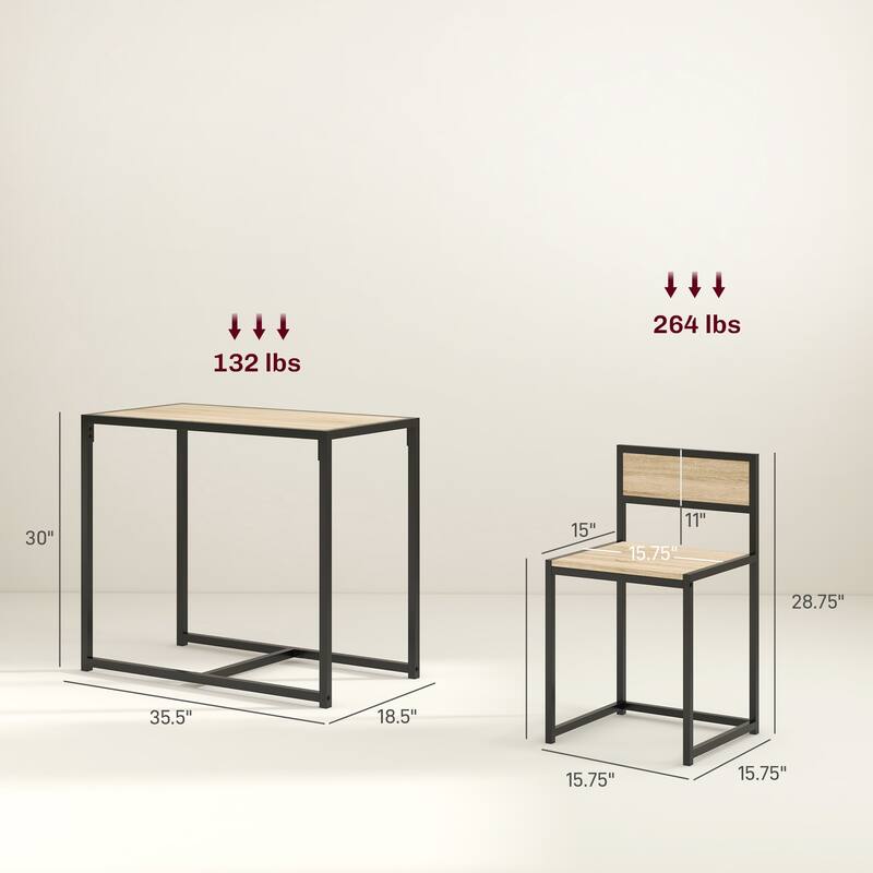 Modern Style 3-Piece Dining Set with Rectangular Footrest Table and 2 Steel Open Back Dining Chairs