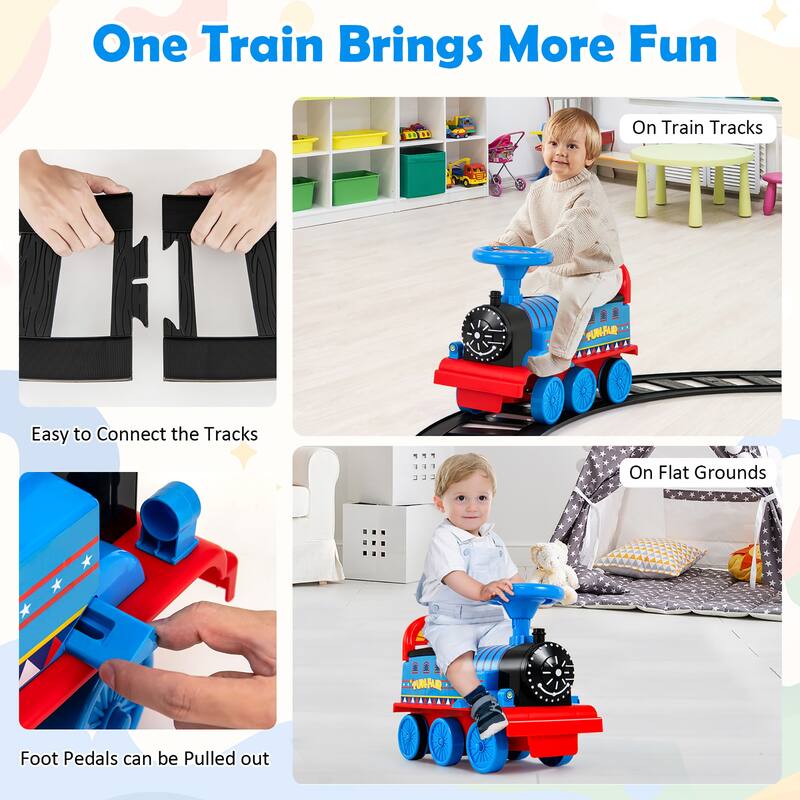 Gymax 6V Electric Kids Ride On Train Motorized Train Toy w/ Track & 6 - See Details