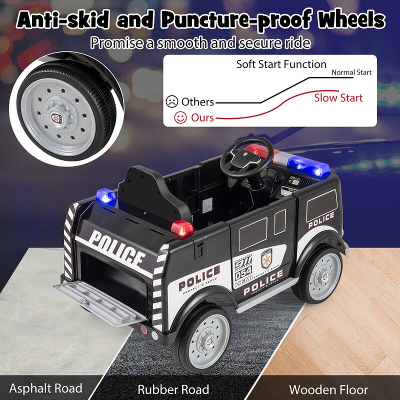 Gymax Kids Ride on Police Car w/ 3 Speeds Megaphone Music FM Radio