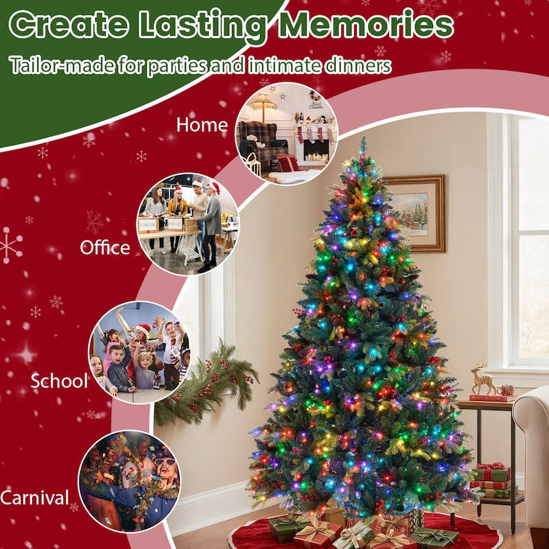 Costway 5/6/7/8 FT Artificial Christmas Tree with 250/370/500/650 RGB - Green - See Details