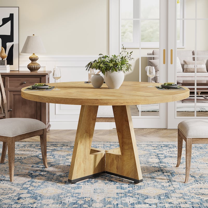 47" Round Dining Table for 4, Farmhouse Kitchen Table Small Dinner Table Wood Kitchen Table for Dining Room Living Room