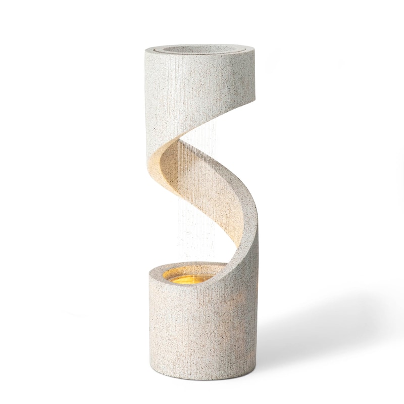 Glitzhome Modern Minimalist Spiral LED Polyresin Outdoor Fountain with Small Planter