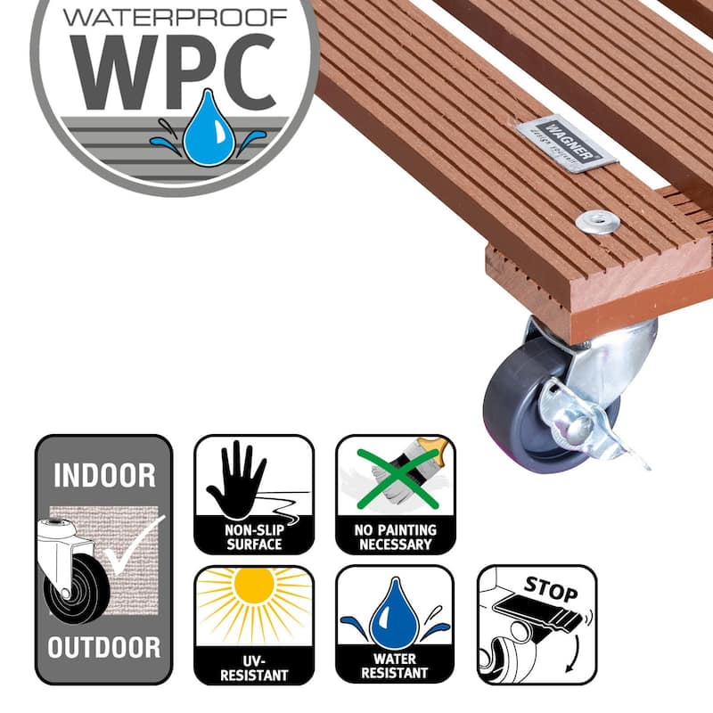 WAGNER design yourself 11.4" Square WPC Plant Caddy, Indoor/Outdoor, with Brakes