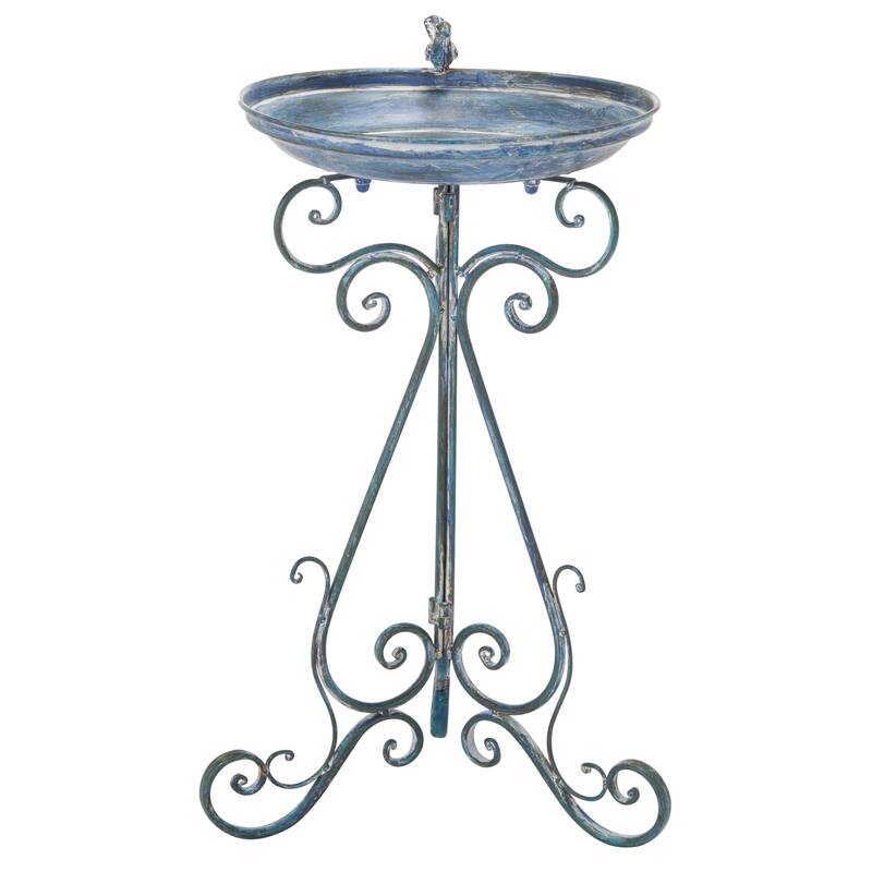 SAFAVIEH Outdoor Amya Victorian Scroll Iron Bird Bath - 16.5" W x 14.6" L x 29.1" H - 17"W x 15"D x 29"H