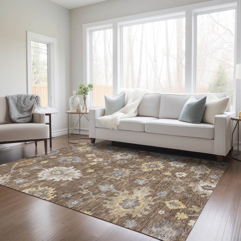 Machine Washable Indoor/ Outdoor Chantille Traditonal Kashan Rug