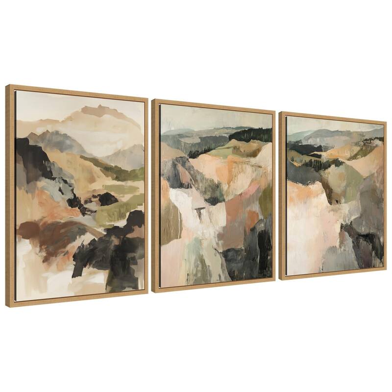 Kate and Laurel Sylvie Tonal Mountains - 3 Piece Framed Canvas Art Set by Amy Lighthall - Brown